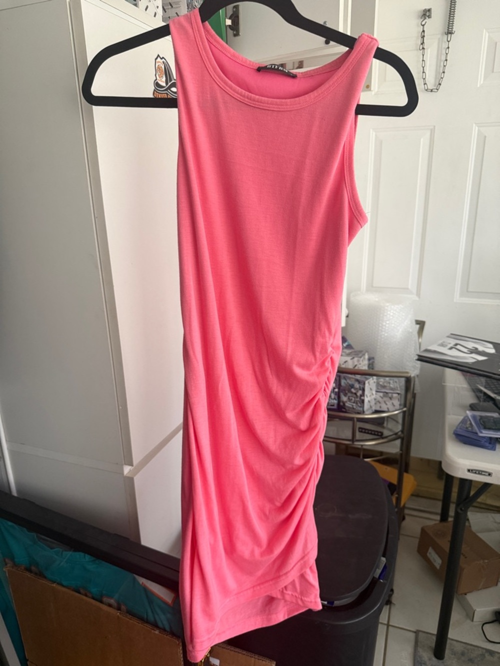 Sleeveless Ruched Midi Dress in Coral Pink